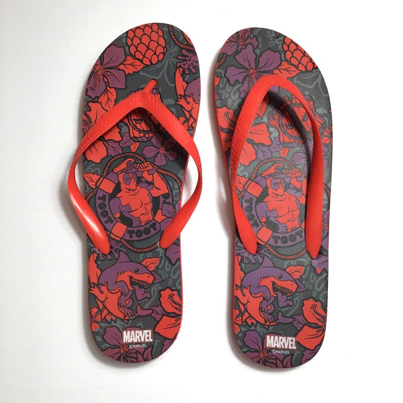 Marvel Other - Marvel DEADPOOL Sandals Flip Flops Mens 11.5 Red Black Purple Toot Toot Dr Doom